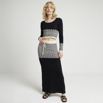 River Island Womens Black Chevron Knit Maxi Skirt