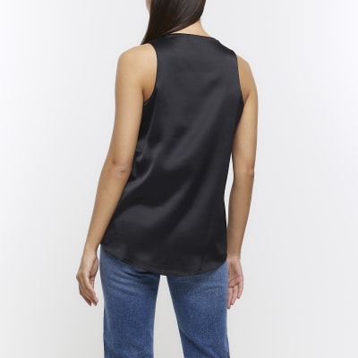 Black chiffon tank top River Island