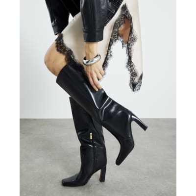 Black Chisel Toe High Leg Boots