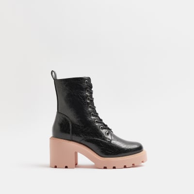 Black chunky biker ankle boots River Island