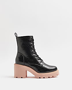Black chunky biker ankle boots