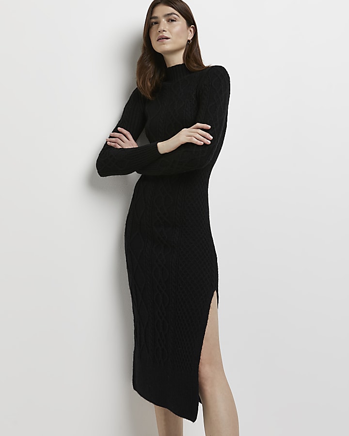 Black chunky cable knit bodycon dress