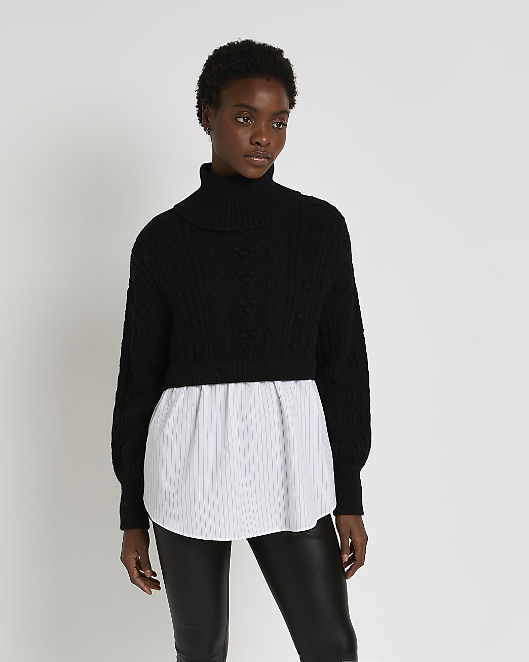 Black chunky cable knit shirt jumper