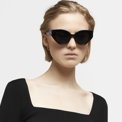 Black Chunky Cat Eye Sunglasses River Island 