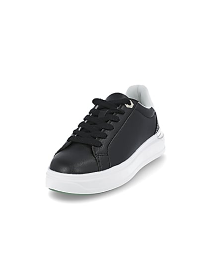 360 degree animation of product Black chunky flat lace up trainers frame-23