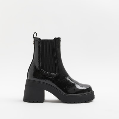 Vær sød at lade være velstand Decode Black chunky heeled ankle boots | River Island