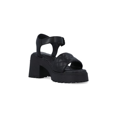 Black chunky heeled sandals River Island