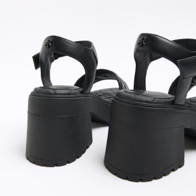 Black chunky heeled sandals River Island
