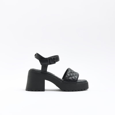 Black chunky heeled sandals River Island