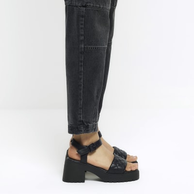 Black chunky heeled sandals River Island
