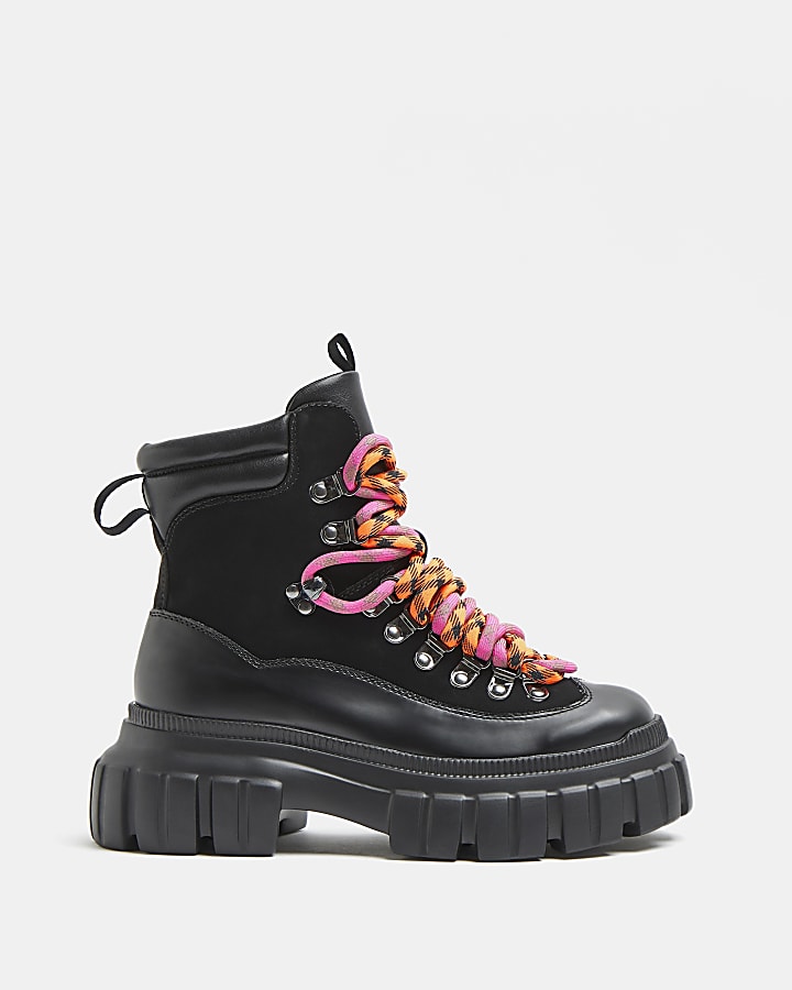 Black chunky hiking boots