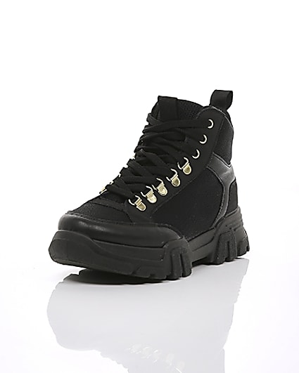360 degree animation of product Black chunky lace-up trainers frame-1