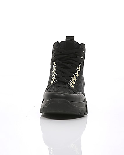 360 degree animation of product Black chunky lace-up trainers frame-3