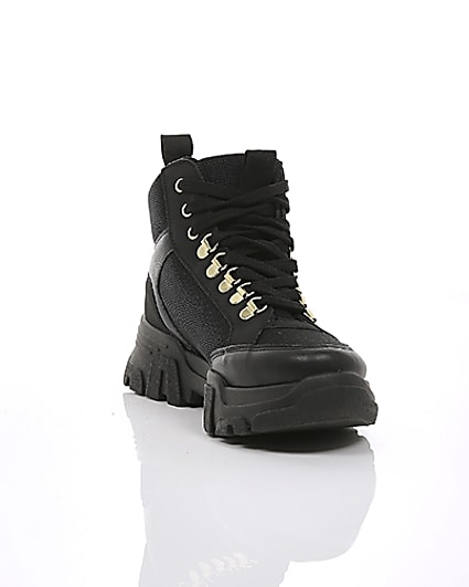 360 degree animation of product Black chunky lace-up trainers frame-5