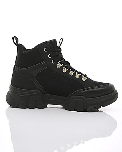 360 degree animation of product Black chunky lace-up trainers frame-9