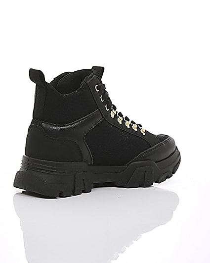 360 degree animation of product Black chunky lace-up trainers frame-12