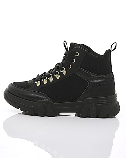 360 degree animation of product Black chunky lace-up trainers frame-21
