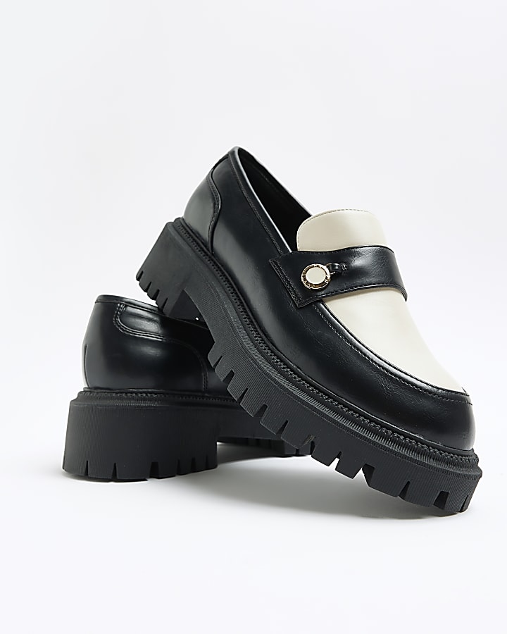 Black chunky monochrome loafers | River Island