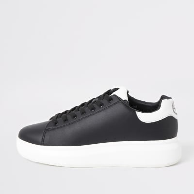 Black chunky sole lace-up trainers 