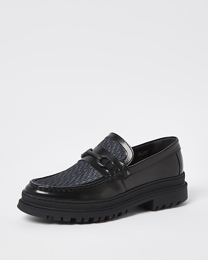 Black chunky sole monogram loafers