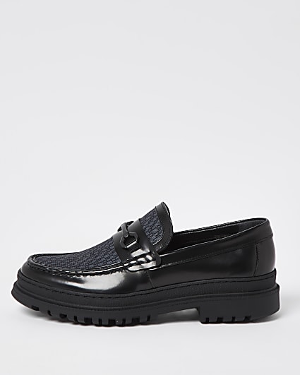 Black chunky sole monogram loafers