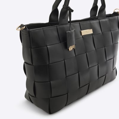 Black chunky weave tote bag River Island