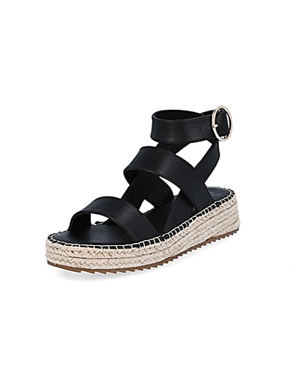 360 degree animation of product Black chunky wedge sandals frame-0