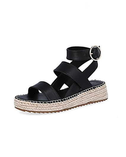 360 degree animation of product Black chunky wedge sandals frame-1