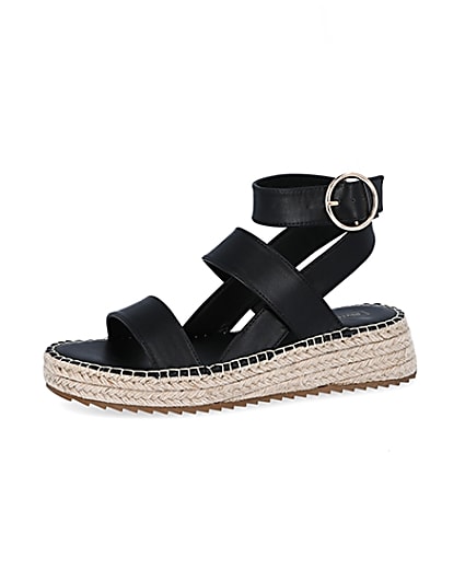 360 degree animation of product Black chunky wedge sandals frame-2