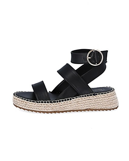 360 degree animation of product Black chunky wedge sandals frame-3