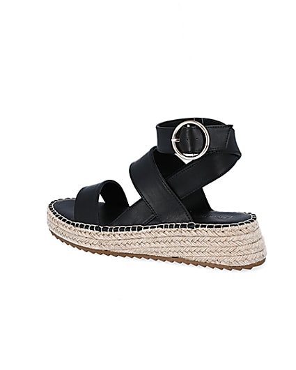 360 degree animation of product Black chunky wedge sandals frame-5