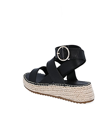 360 degree animation of product Black chunky wedge sandals frame-6