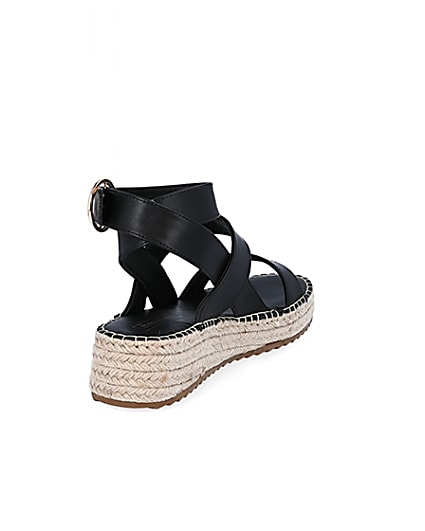 360 degree animation of product Black chunky wedge sandals frame-11