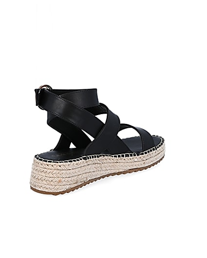 360 degree animation of product Black chunky wedge sandals frame-12