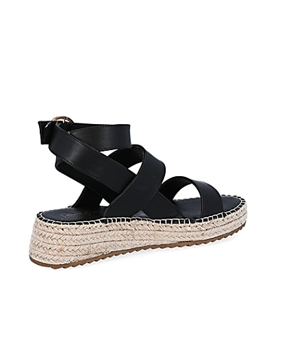360 degree animation of product Black chunky wedge sandals frame-13