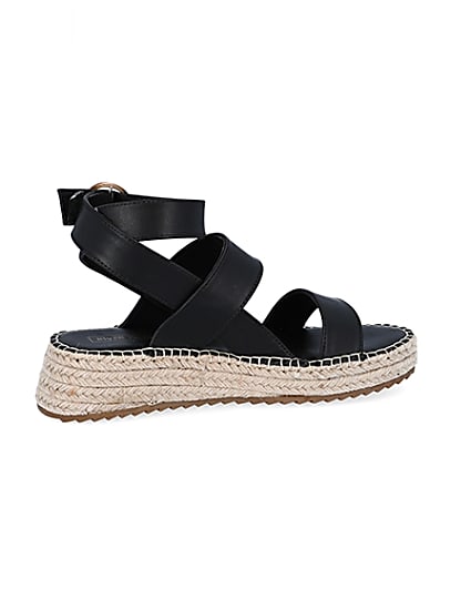 360 degree animation of product Black chunky wedge sandals frame-14