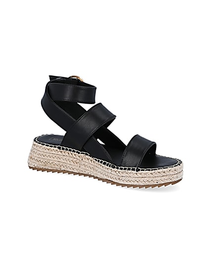 360 degree animation of product Black chunky wedge sandals frame-17