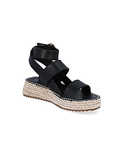 360 degree animation of product Black chunky wedge sandals frame-18