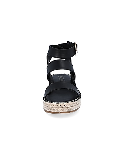360 degree animation of product Black chunky wedge sandals frame-21
