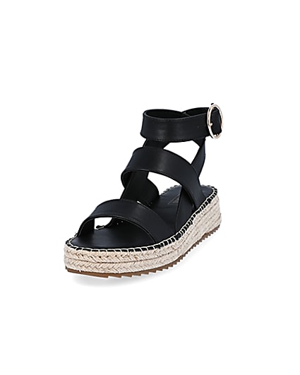 360 degree animation of product Black chunky wedge sandals frame-23