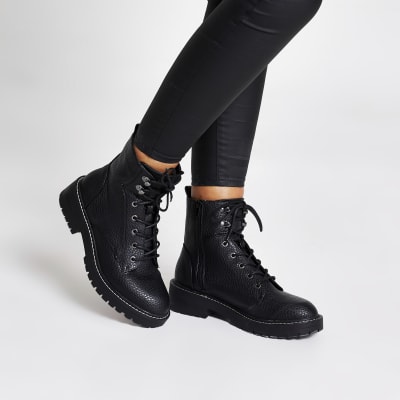 black lace up chunky boots