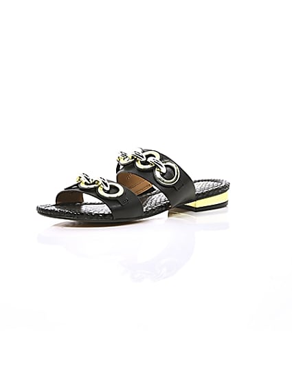 360 degree animation of product Black circle chain mule sandals frame-0
