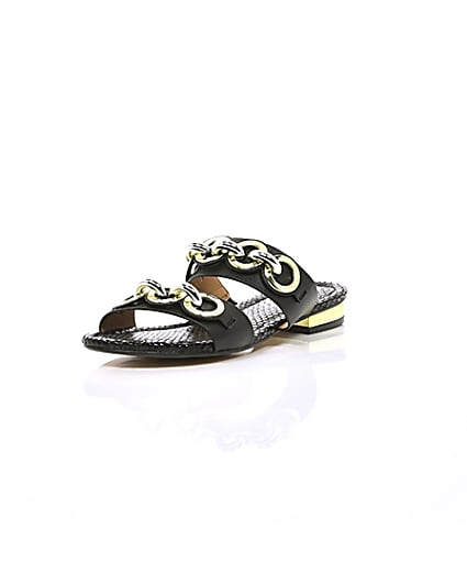 360 degree animation of product Black circle chain mule sandals frame-1