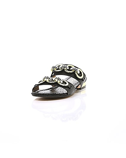 360 degree animation of product Black circle chain mule sandals frame-2