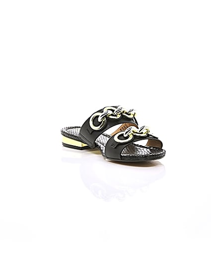 360 degree animation of product Black circle chain mule sandals frame-6