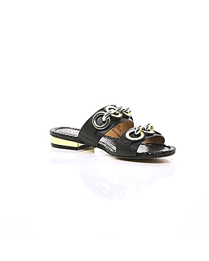 360 degree animation of product Black circle chain mule sandals frame-7