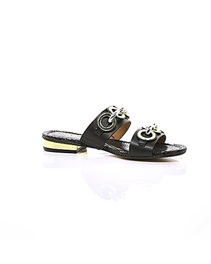 360 degree animation of product Black circle chain mule sandals frame-8