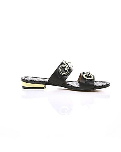360 degree animation of product Black circle chain mule sandals frame-9