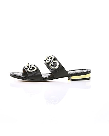 360 degree animation of product Black circle chain mule sandals frame-22