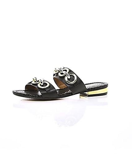 360 degree animation of product Black circle chain mule sandals frame-23